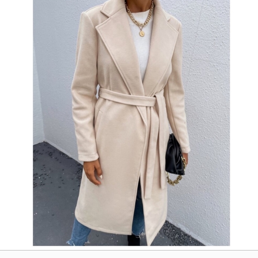 Timeless Elegant Beige Belted Long Coat - Picture 4 of 4